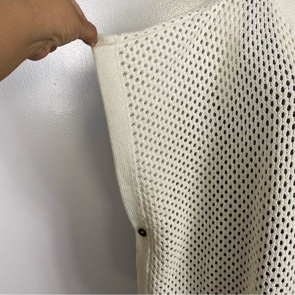 TALBOTS Open Knit V Neck Poncho Sweater Medium White Pullover - Picture 4 of 8